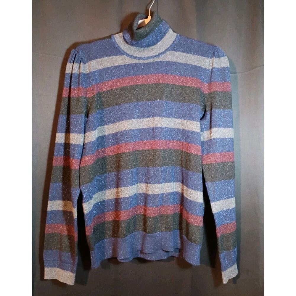 Lauren Ralph Lauren Women’s XL Multicolor Striped Glitter Turtleneck Sweater